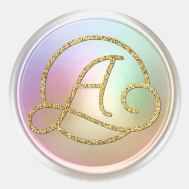 ALL INITIALS Gold Circle Monogram Pearly Classic Round Sticker (Front)