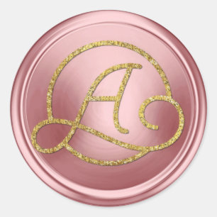 ALL INITIALS Gold Circle Monogram Pink Classic Round Sticker