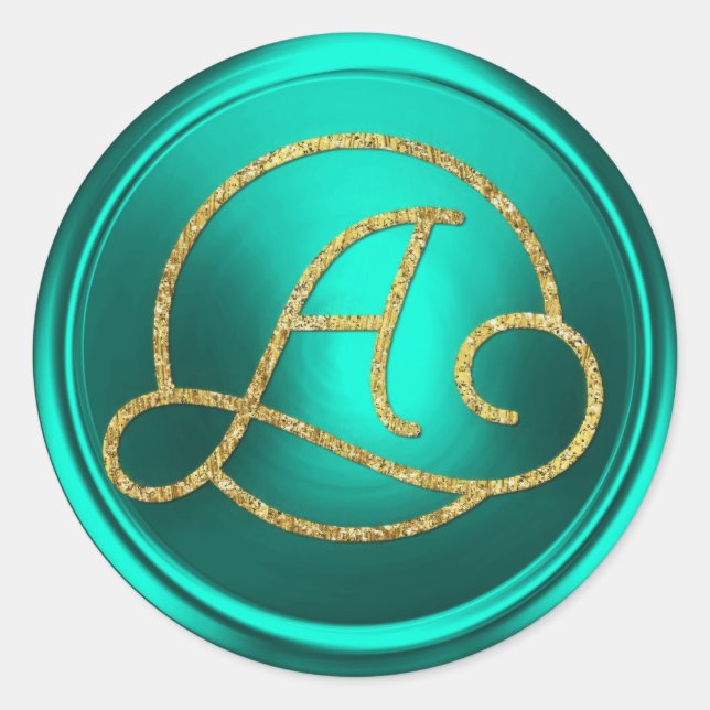 ALL INITIALS Gold Circle Monogram Turquoise Classic Round Sticker (Front)