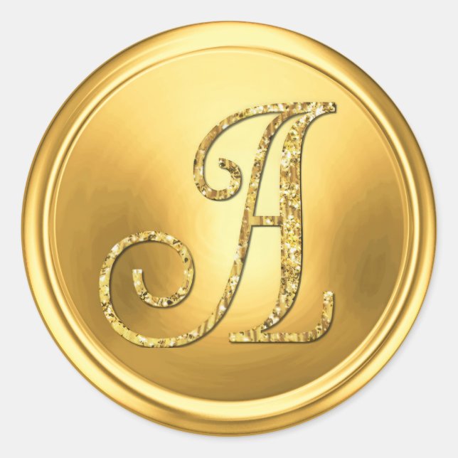 ALL INITIALS Gold Monogram 3 Bright Gold Classic Round Sticker (Front)