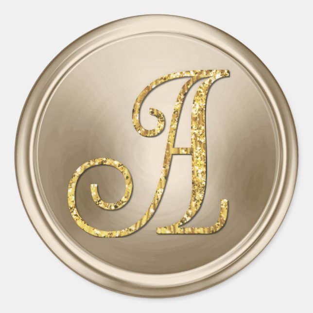ALL INITIALS Gold Monogram 3 Champagne Classic Round Sticker (Front)