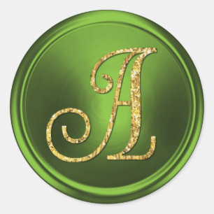 ALL INITIALS Gold Monogram 3 Olive Green Classic Round Sticker