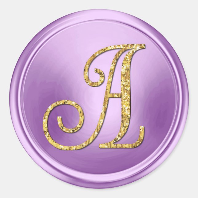 ALL INITIALS Gold Monogram 3 Orchid Purple Classic Round Sticker (Front)