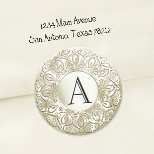 ALL INITIALS Gold Monogram 3 Pearly Filigree Black Classic Round Sticker