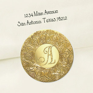 ALL INITIALS Gold Monogram 3 Pearly Filigree Edge Classic Round Sticker