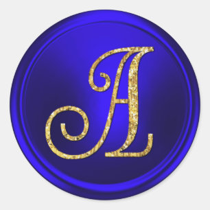 ALL INITIALS Gold Monogram 3 Royal Blue Classic Round Sticker
