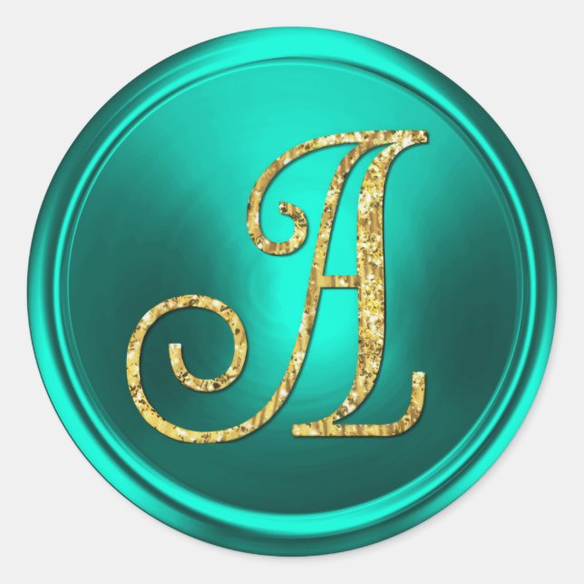 ALL INITIALS Gold Monogram 3 Turquoise Classic Round Sticker (Front)