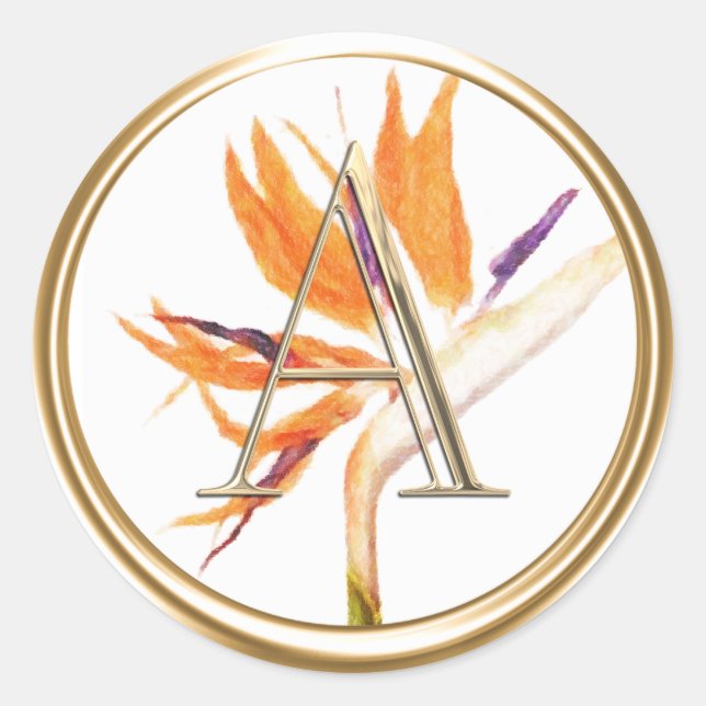 ALL INITIALS Gold Monogram Bird Paradise Tropical Classic Round Sticker (Front)