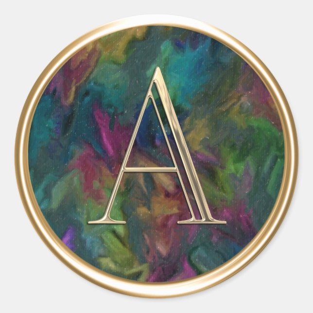 ALL INITIALS Gold Monogram Colourful Classic Round Sticker (Front)