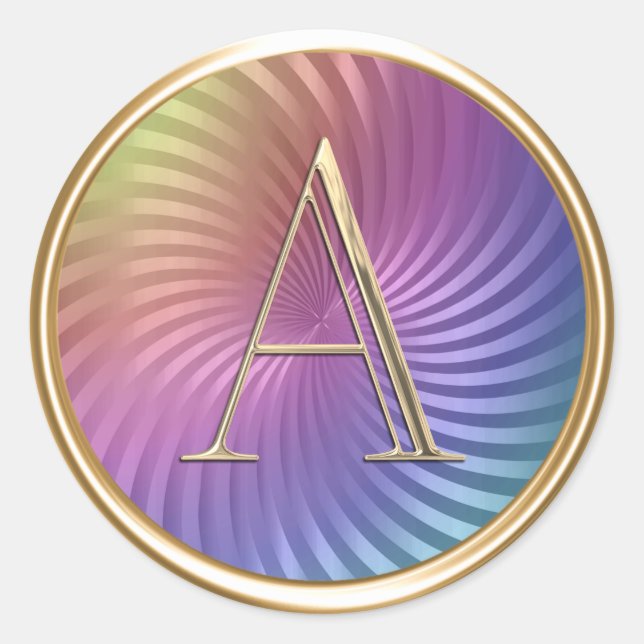 ALL INITIALS Gold Monogram Colourful Twirl Classic Round Sticker (Front)