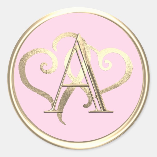 ALL INITIALS Gold Monogram Gold Hearts Classic Round Sticker (Front)
