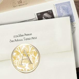 ALL INITIALS Gold Monogram Gold Plume Classic Round Sticker