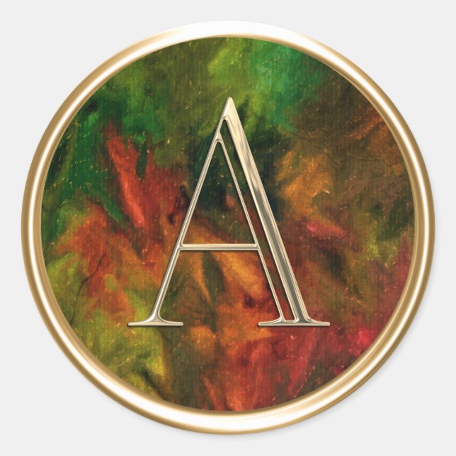 ALL INITIALS Gold Monogram Green Red Orange Classic Round Sticker (Front)