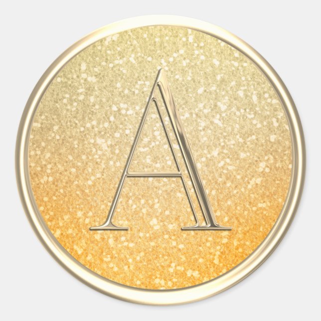 ALL INITIALS Gold Monogram Ombre Glitter Orange Classic Round Sticker (Front)