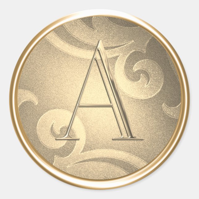 ALL INITIALS Gold Monogram on Gold Pattern Classic Round Sticker (Front)