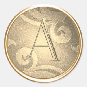 ALL INITIALS Gold Monogram on Gold Pattern Classic Round Sticker