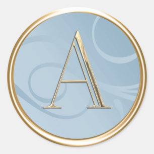 ALL INITIALS Gold Monogram on Light Blue Classic Round Sticker
