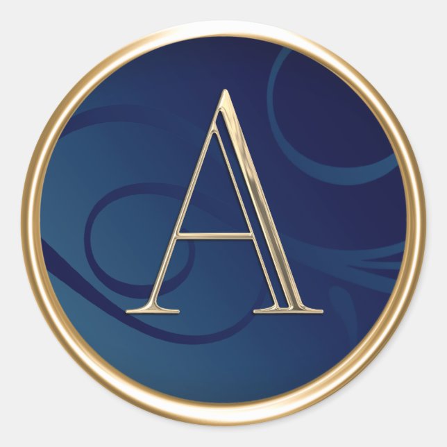 ALL INITIALS Gold Monogram on Navy Blue Classic Round Sticker (Front)