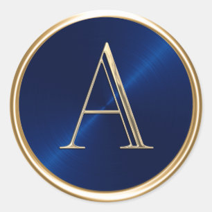 ALL INITIALS Gold Monogram on Navy Blue Classic Round Sticker
