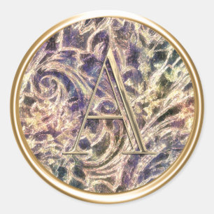 ALL INITIALS Gold Monogram on Pattern Classic Round Sticker