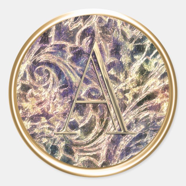 ALL INITIALS Gold Monogram on Pattern Classic Round Sticker (Front)