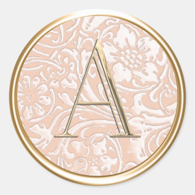 ALL INITIALS Gold Monogram on Peach Pattern Classic Round Sticker (Front)