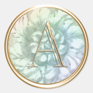 ALL INITIALS Gold Monogram on Rainbow Pearl Classic Round Sticker