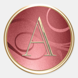 ALL INITIALS Gold Monogram on Red Classic Round Sticker