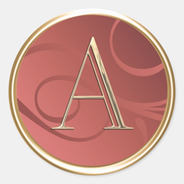 ALL INITIALS Gold Monogram on Terracotta Orange Classic Round Sticker (Front)