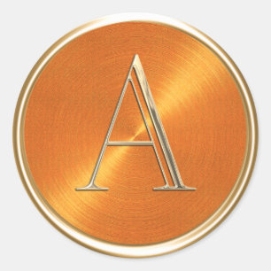 ALL INITIALS Gold Monogram Orange Pattern Classic Round Sticker