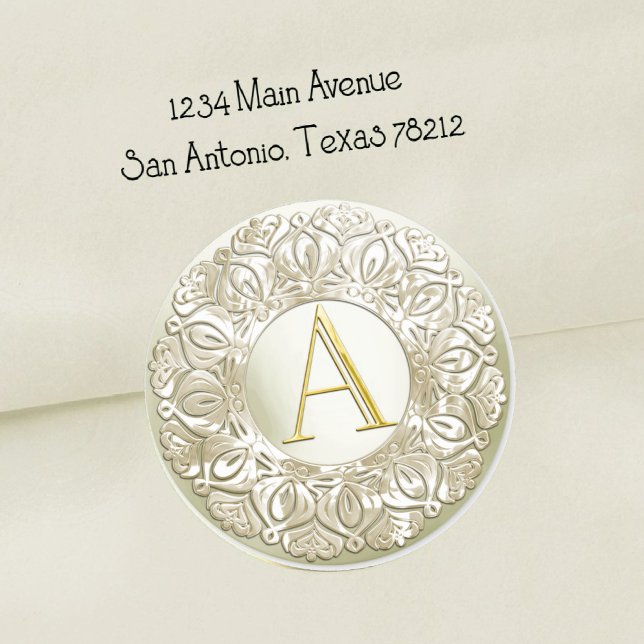 ALL INITIALS Gold Monogram Pearly Filigree Edge Classic Round Sticker (Creator Uploaded)