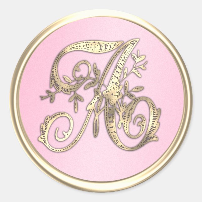 All Initials Gold Monogram Pink Classic Round Sticker (Front)
