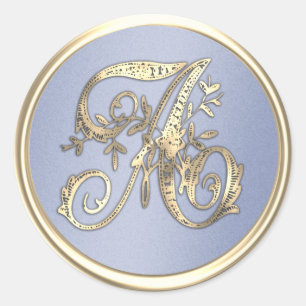 All Initials Gold Monogram Pretty Blue Classic Round Sticker