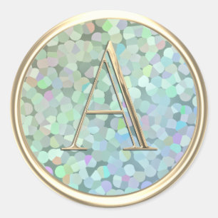 ALL INITIALS Gold Monogram Rainbow Iridescent Classic Round Sticker
