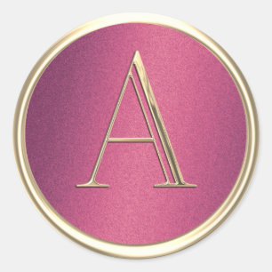 ALL INITIALS Gold Monogram Rose Pink Shimmer Classic Round Sticker