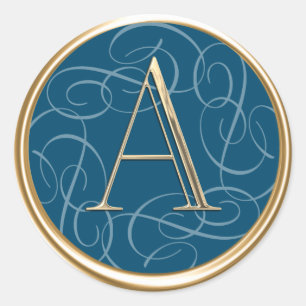 ALL INITIALS Gold Monogram Swirlie on Any Colour Classic Round Sticker