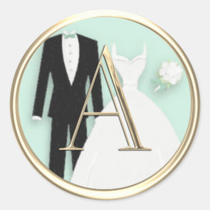 ALL INITIALS Gold Monogram Wedding Mint Green Classic Round Sticker