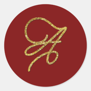 ALL INITIALS Gold Script Monogram Any Colour Classic Round Sticker