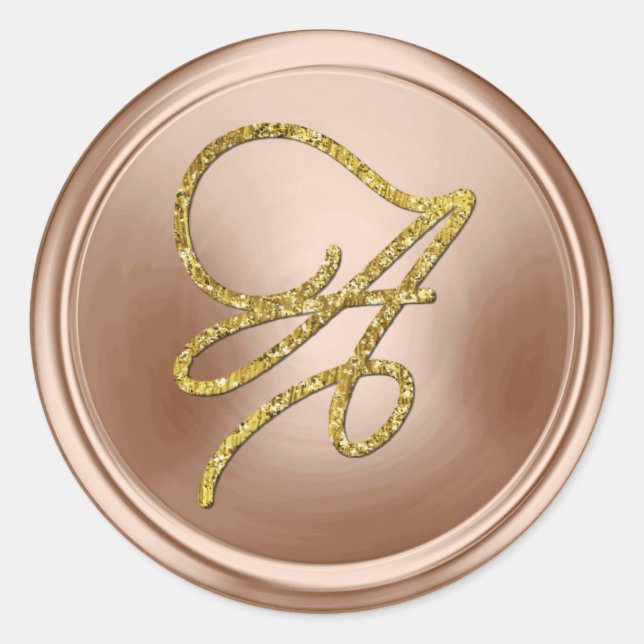 ALL INITIALS Gold Script Monogram Blush Pink Classic Round Sticker (Front)