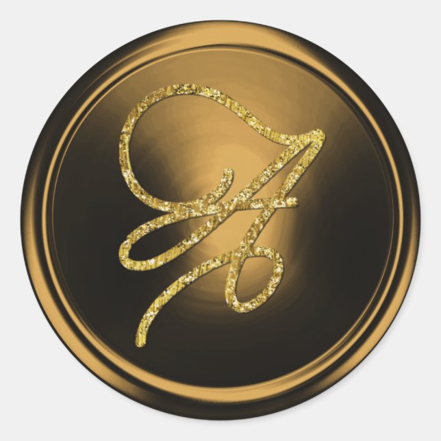 ALL INITIALS Gold Script Monogram Bronze Classic Round Sticker (Front)