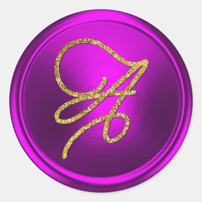 ALL INITIALS Gold Script Monogram Fuchsia  Classic Round Sticker (Front)