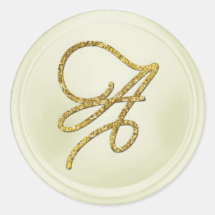 ALL INITIALS Gold Script Monogram Off White Classic Round Sticker