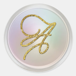 ALL INITIALS Gold Script Monogram Pearl Grey Classic Round Sticker