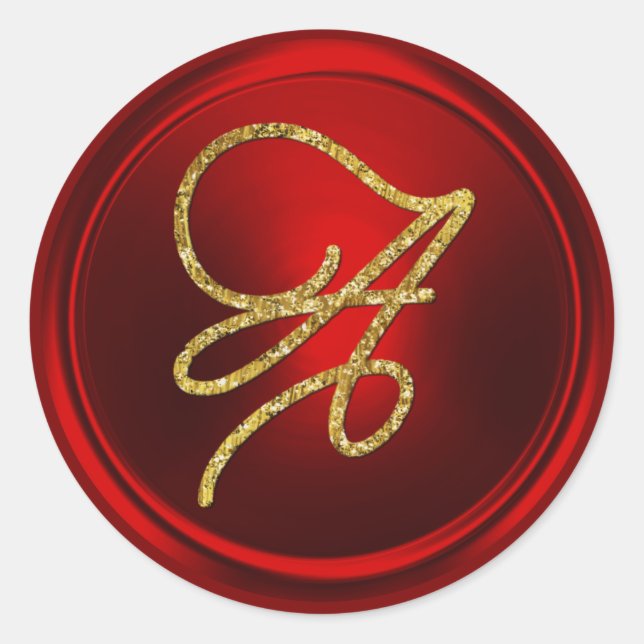 ALL INITIALS Gold Script Monogram Red Classic Round Sticker (Front)