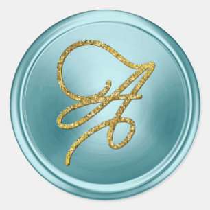 ALL INITIALS Gold Script Monogram Soft Blue Classic Round Sticker