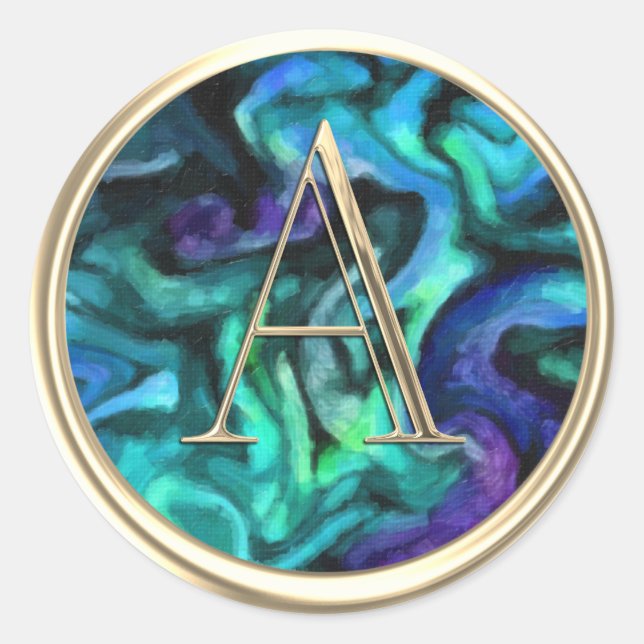 ALL INITIALS Monogram Abstract Blue Purple Aqua Classic Round Sticker (Front)