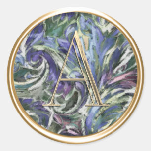 ALL INITIALS Monogram Blue Purple Green Damask Classic Round Sticker