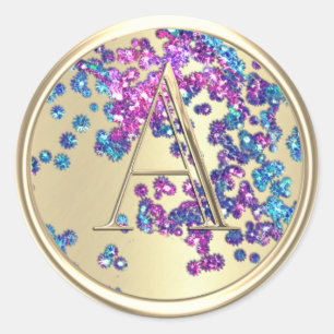 ALL INITIALS Monogram Colourful Glitter Confetti Classic Round Sticker