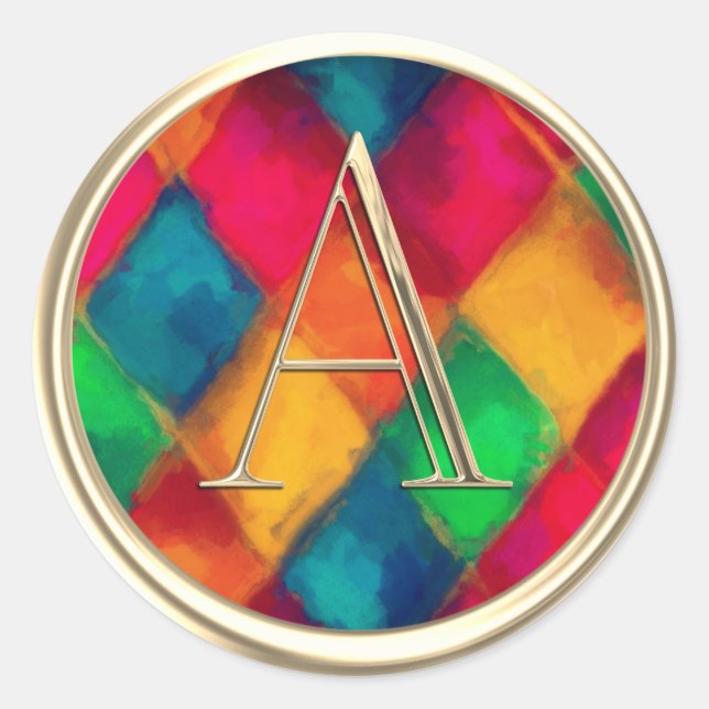 ALL INITIALS Monogram Colourful Harlequin Diamonds Classic Round Sticker (Front)