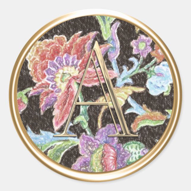 ALL INITIALS Monogram Colourful Jacobean Damask Classic Round Sticker (Front)
